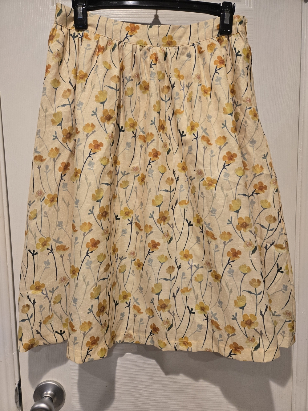 Lindy Bop Cream A-Line Skirt with Yellow Floral Print